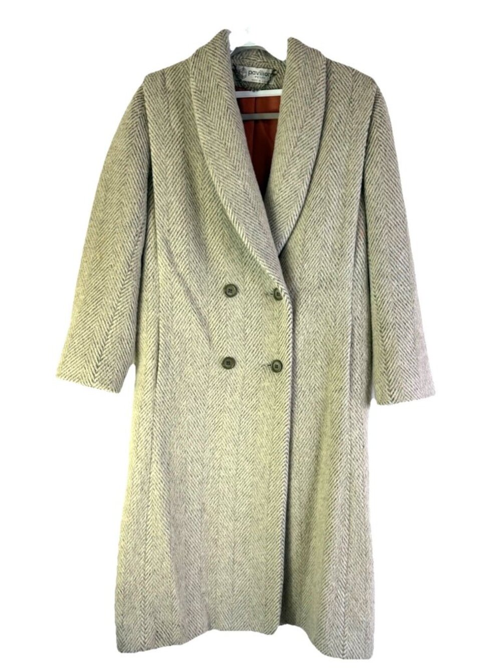 Vintage 80s Clean Girl Rockabilly Wool Herringbone Trench Coat USA Small Petite